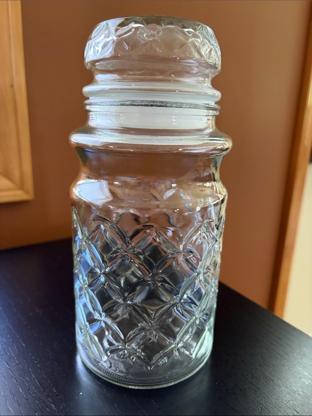 Vintage Planters Mr. Peanut Clear Quilted Glass Jar With Lid Collectible 1984
